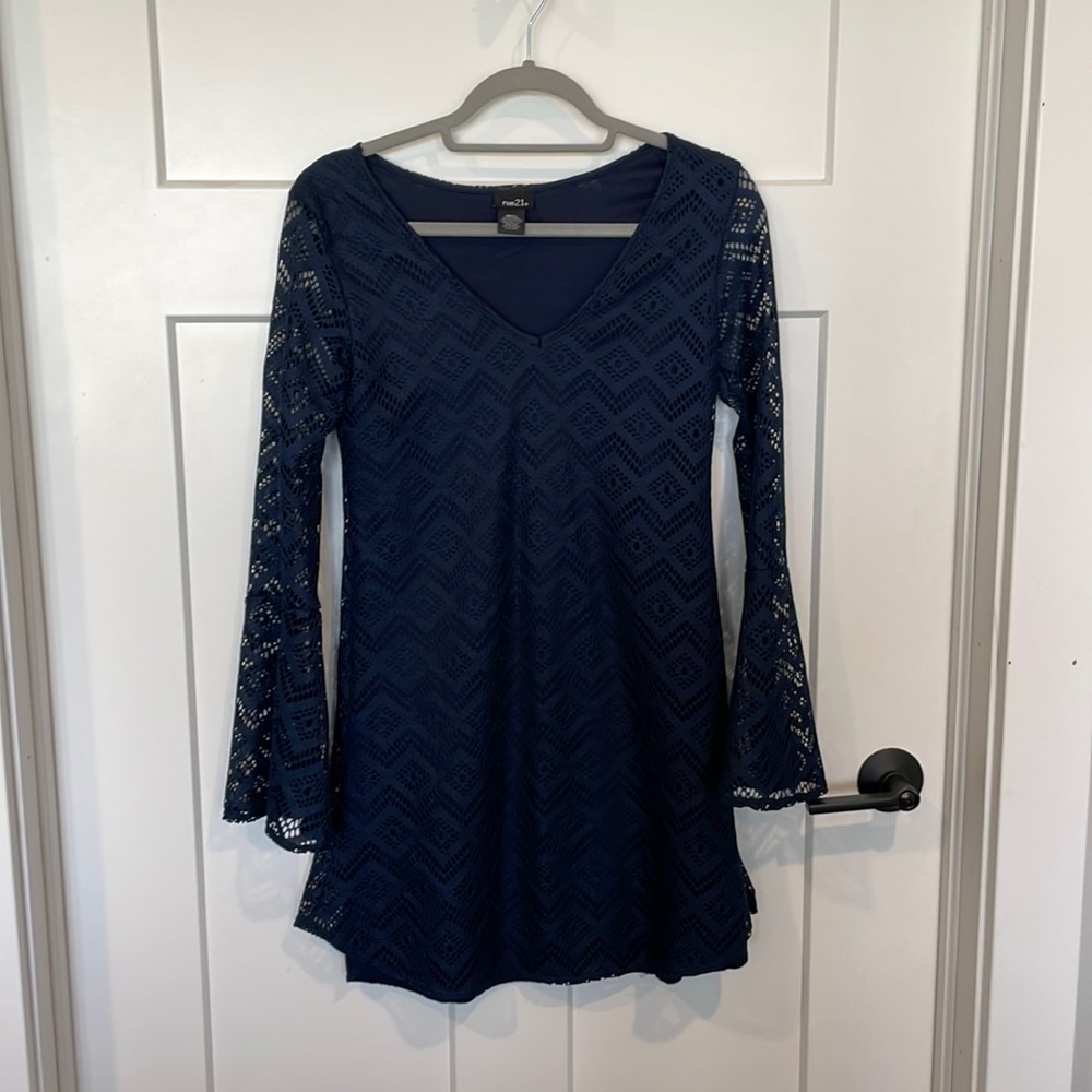 Rue 21 size small lace navy blue bell sleeve dress. Great for a summer wedding!